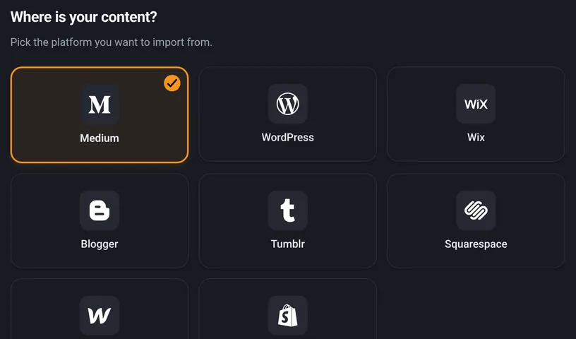The platform step with Medium selected
